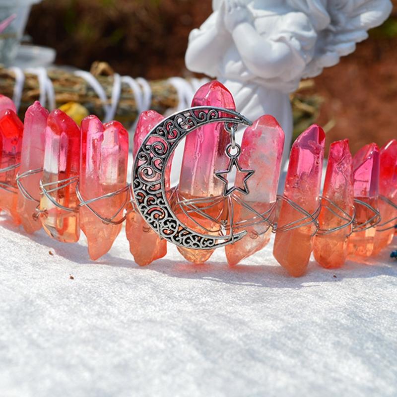 Queen Crown Headbands Natural Crystal Hairbands Women's Handmade Hair Accessories for Wedding Moon Witch Party Costumes