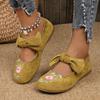New Embroidered Bow Flat Mary Jane Shoes for Women Cross-border Ethnic Style Slip-Ons