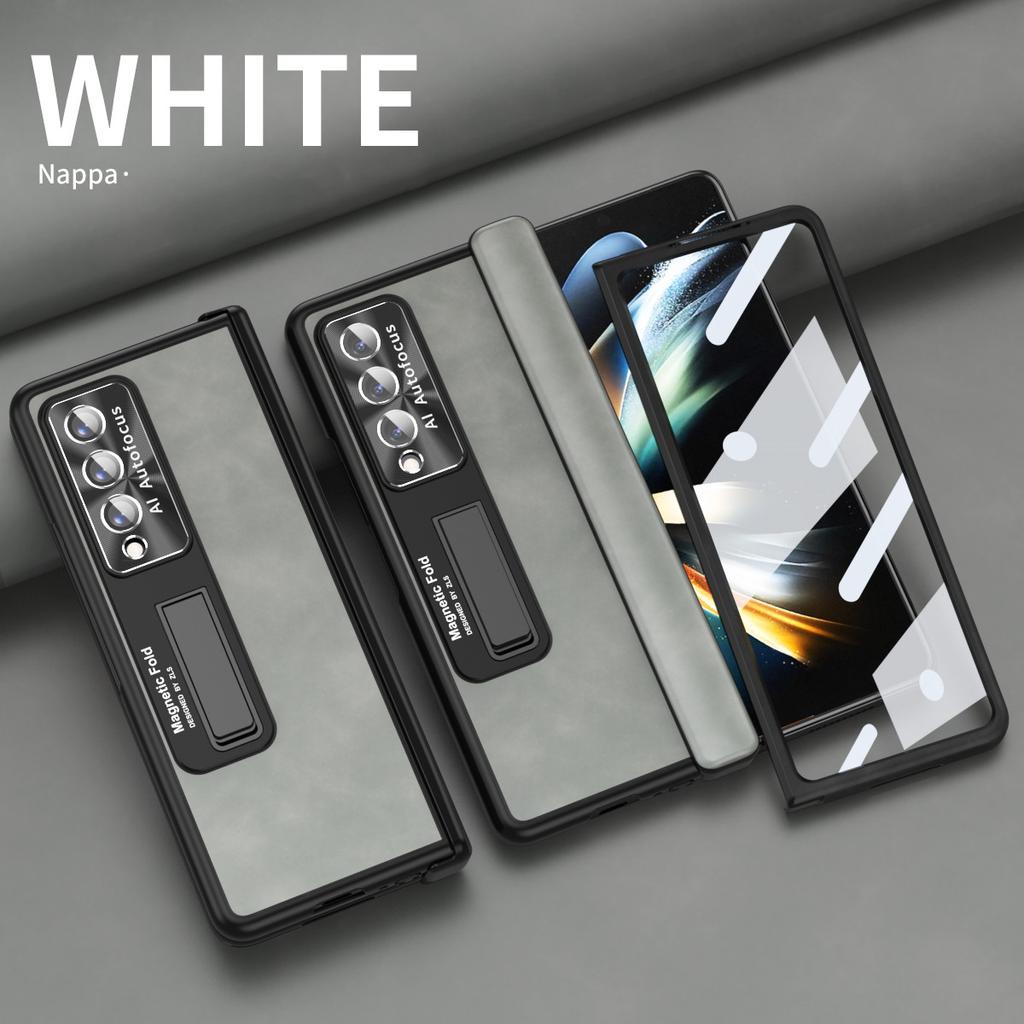 Matte Feeling Leather Full Coverage Case for Samsung Galaxy Z Fold4 Fold 4 5G Fold3 Fold 3 Zfold4 Lens Screen Glass Film Cases