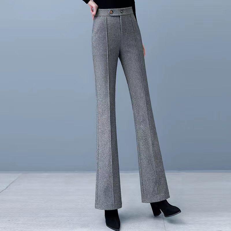 Big Size Wool Blend Straight Pants Woolen Wide Leg Pants Women Winter Casual  High Waist Loose Trousers