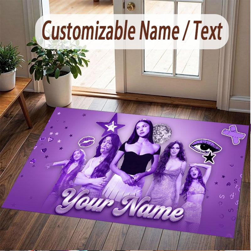 Custom Name Crystal Velvet Rug,Olivia Rodrigo Comfortable Anti Slip Floor Mat For Room Decoration
