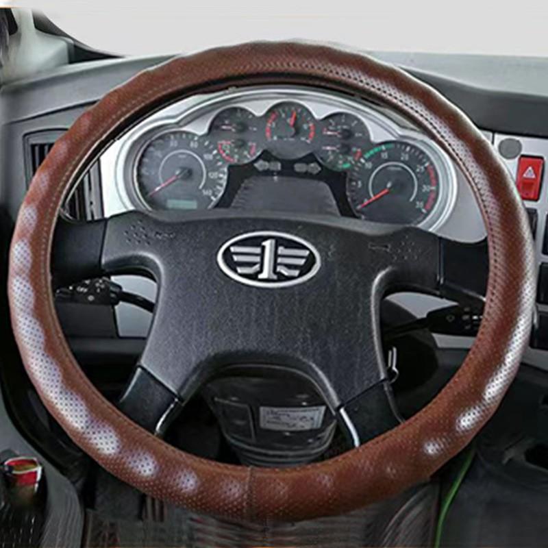 Genuine Leather Steering Wheel Cover Truck Bus Universal Fit 36-50cm Diameter All Season Sport Style