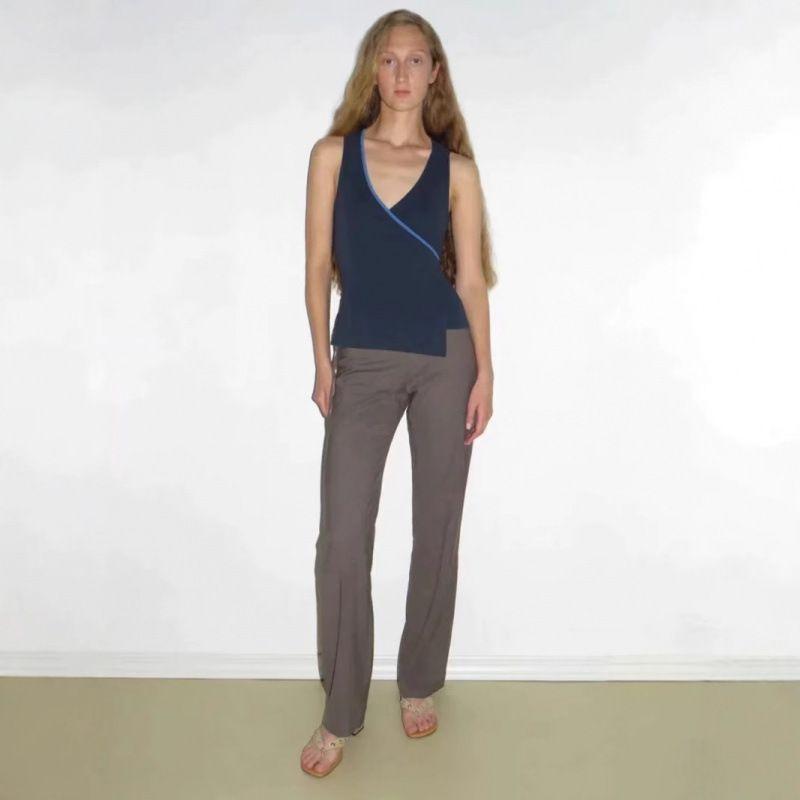 Paloma Wool25 New Spanish Blue Patchwork Wrap Lace-up V-neck Top Sleeveless Vest Women Summer
