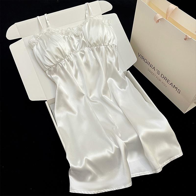 

Ночная сорочка в стиле принцессы для девочки, летняя тонкая кружевная сексуальная пижамная юбка на бретелях с нагрудными подушечками, с изысканным чувством 2XL