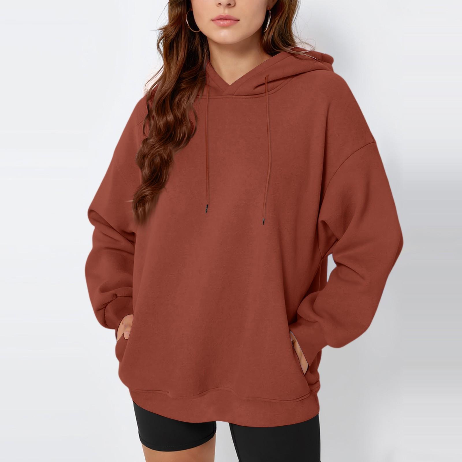 

Женские худи оверсайз, флисовые толстовки, осенняя мода 2025, пуловеры, зимняя одежда M коричневый