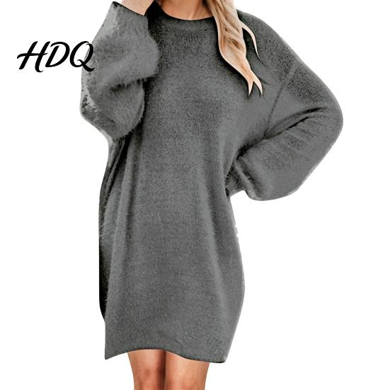 Comfortable Women Fall Outfits Mini Oversized Sweater Dress Long Sleeve Round Neck Knit Pullover Solid Color Tunic Dress Top Winter Loose