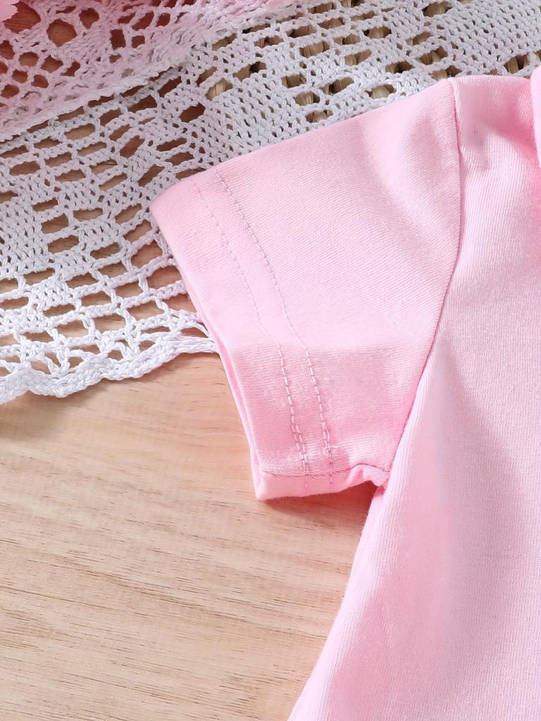Baby Girls Short Sleeve Pink Dress, Summer Casual Dresses for Toddler Birthday Party Daily Wear, Age 3M–2Y