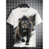 T-shirt estiva da uomo a maniche corte con stampa leone, casual, girocollo, pullover, moda streetwear, abbigliamento maschile, t-shirt con animali
