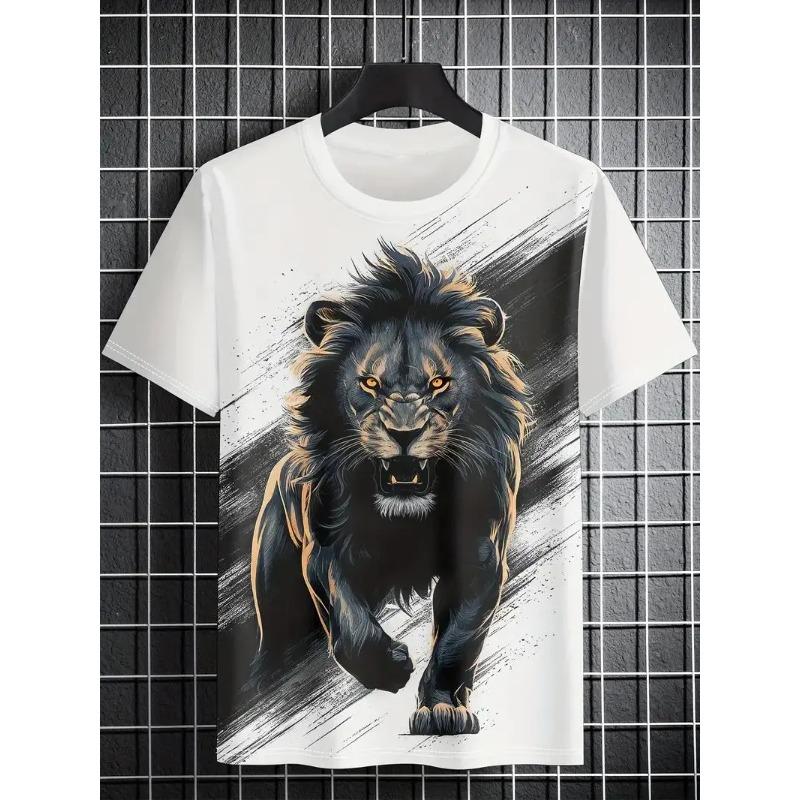 

Summer Men s T Shirt Short Sleeve Lion Print Casual O-Neck Pullover Fashion Streetwear Male Clothing Animal T-Shirts 6xl