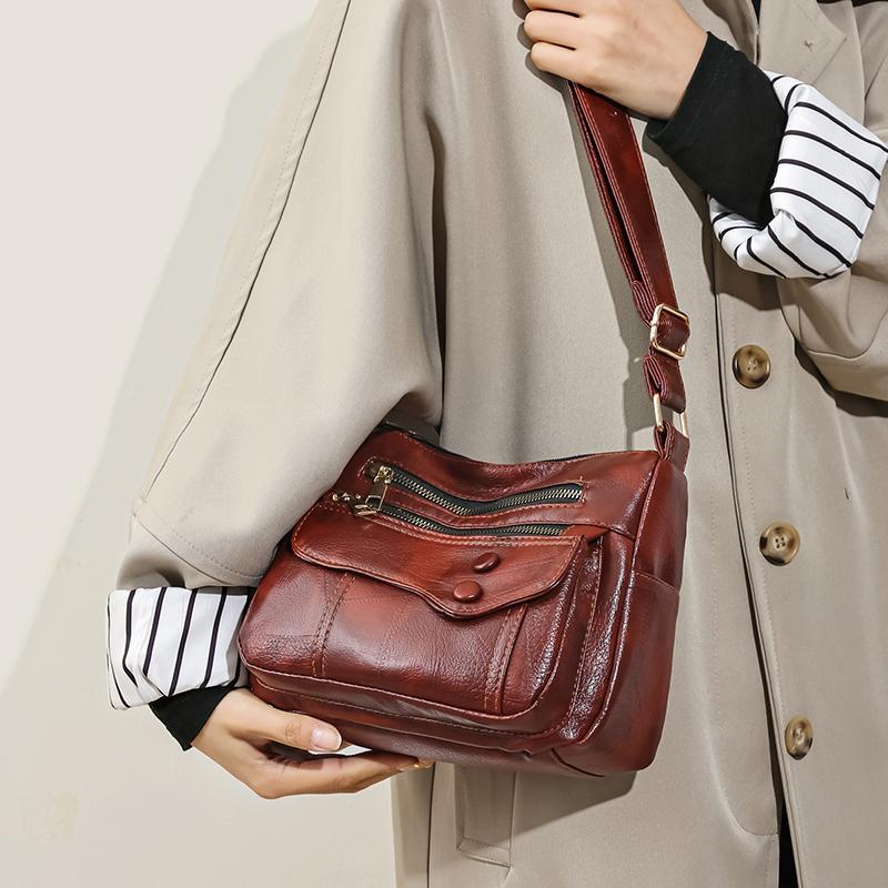 Women's Crossbody Bag Soft Leather Shoulder Bag Large Capacity Middle-aged Women's Bag Mother Bag