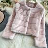 Autumn Winter Women Luxury Soft Mink Faux Fur Warm Short Jacket Diamond Button Single Breasted Christmas Outerwear Coat