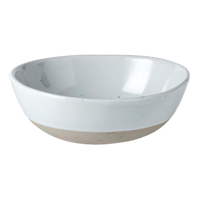 Minimalist Style Brown Bottom Ceramic Bowl Creative Oval Bowl Household Dish Bowl Noodle Bowl Salad Bowl Sesame Glaze Tableware Bowl
