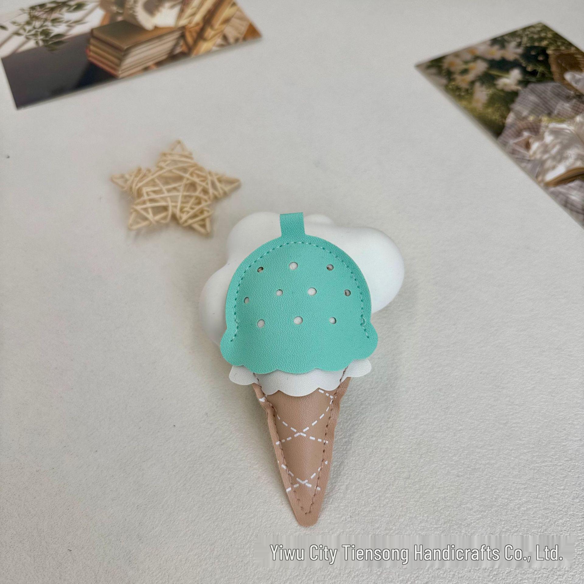 Cute Leather Ice Cream Cone Keychain Pendant - Decorative Backpack Ornament