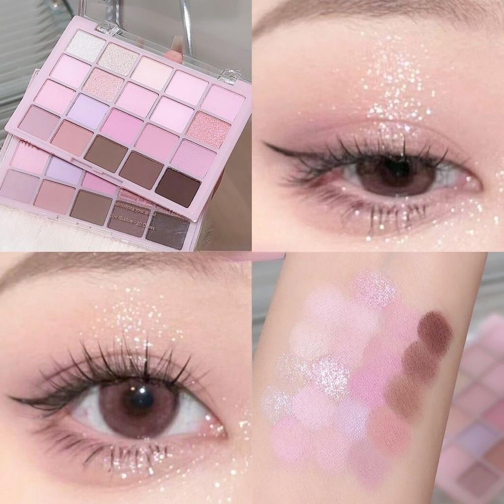 Spring 20-Color Eyeshadow Palette, Pearlescent Matte Vermicelli Brown Light Makeup Nude Pseudo Plain Face Plate, Waterproof, Sweatproof Eyeshadow