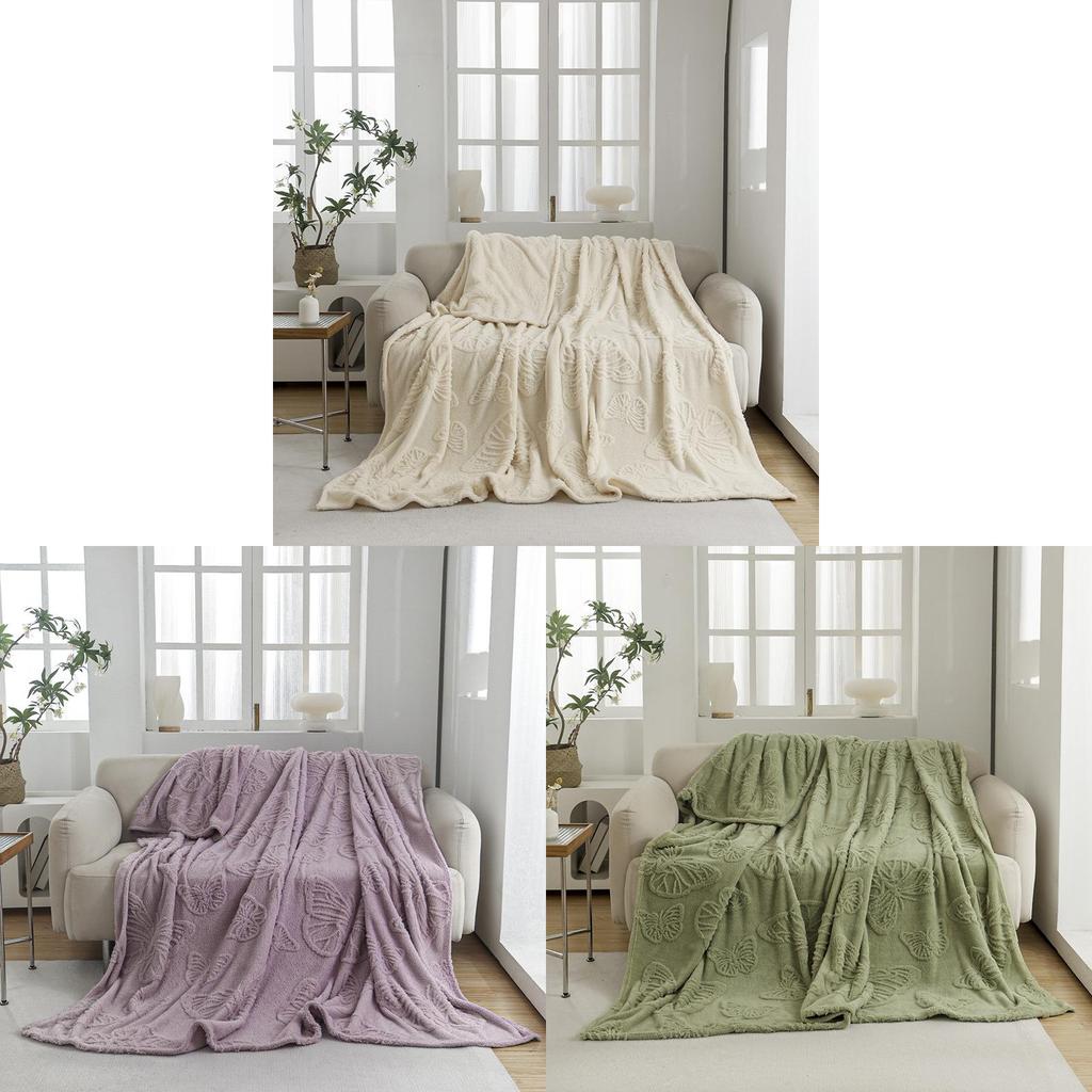 Pure Color Flannel Blanket With Butterfly Pattern For Office Nap And Air Conditioning Comfort