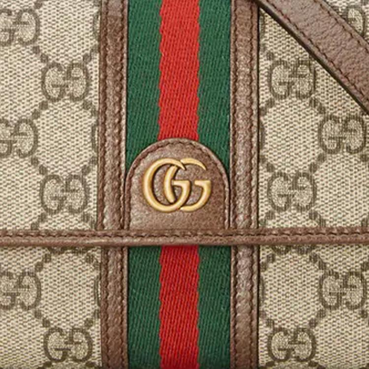 Gucci Ophidia GG Supreme Canvas Super Mini Crossbody Bag With Web Stripe In Beige For Unisex Daily Use