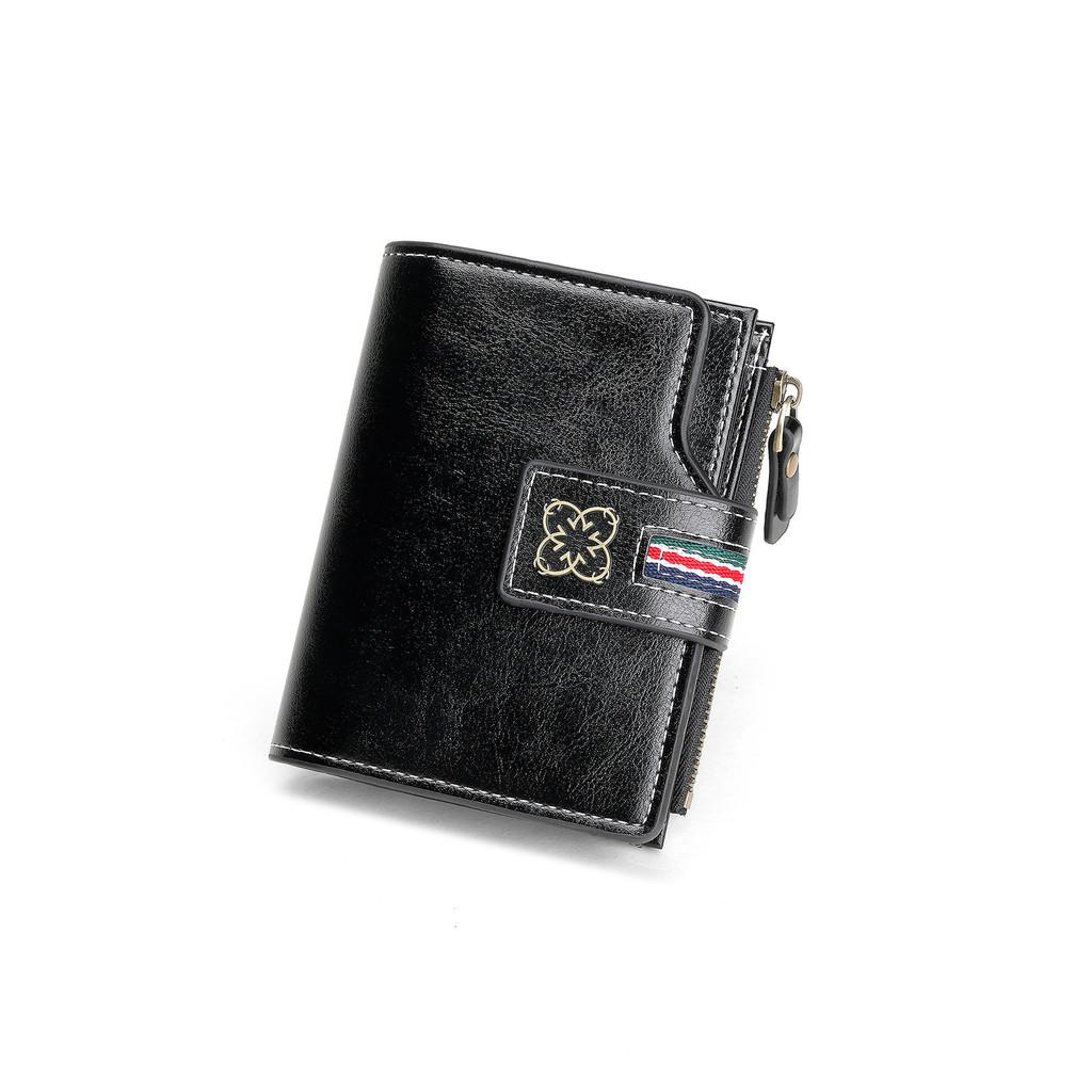 IELGY Ladies Wallet Short European American Retro Oil Wax Leather Wallet