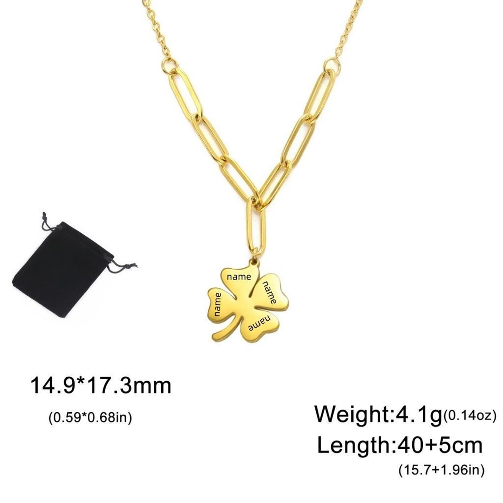 Customized Name Text Lucky Clover Necklace Stainless Steel Fashion Clover Clavicle Chain Lucky Valentine's Day Gift
