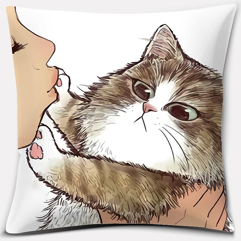 Cartoon Cat Pattern Series Decorative Pillowcase, Square Home Office Decoration Funda De Almohada