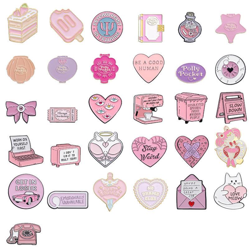 Brooch Cartoon Trendy Collection In Pink With Fun Letter Designs Perfect For Statement Accessories And Gifts