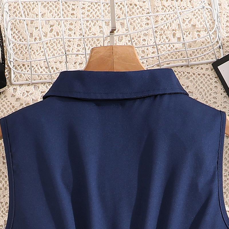 Girls' Clothing European And American Style New Spring-Summer Collection Elegant Sleeveless Dress With Tie Waist And Pleated Design For Older
