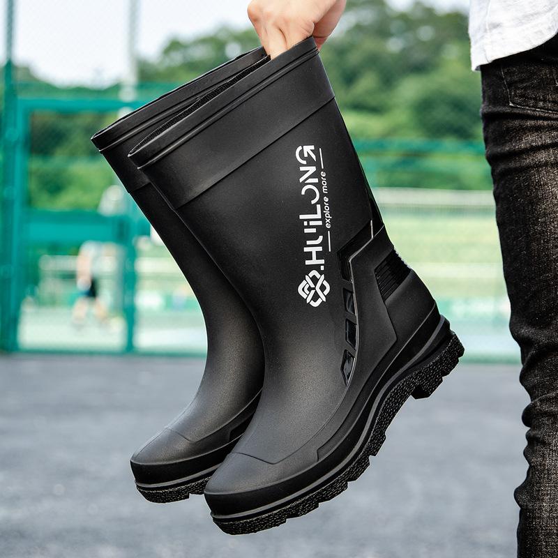 New Rain Shoes Men's Medium Tube Non-slip Waterproof Shoes Fashionable Outdoor Water Boots Warm High Tube Rain Boots Rubber Shoes Men