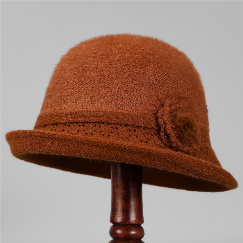 Hat Female God Mother Knitted Bucket Hat Velvet Warm Basin Hat Grandma Wool Hat Cold Proof