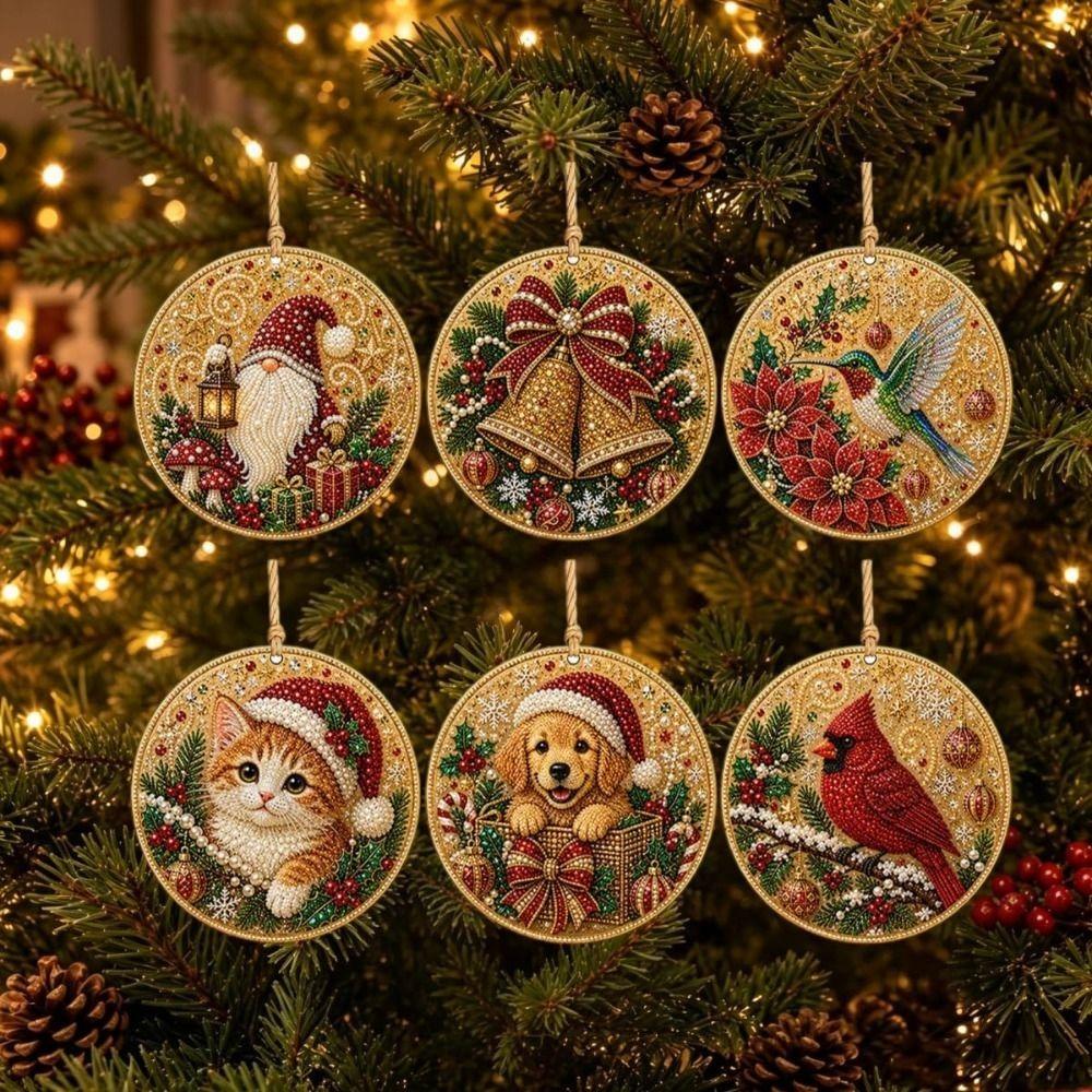 6PCS Natural Wood DIY Craft Ornament Set Christmas Theme Christmas Ornaments Tag