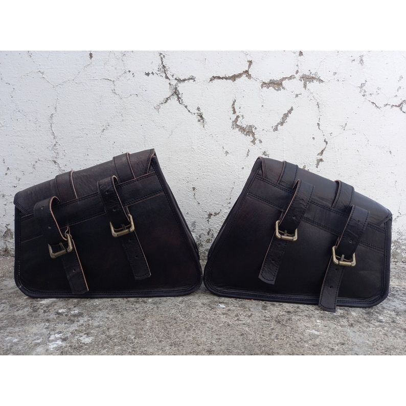 Handmade Leather Black Bag Motorcycle Saddle Bag 2 Side Luggage Bag Motorcycle Panniers Saddlebags for Bike
