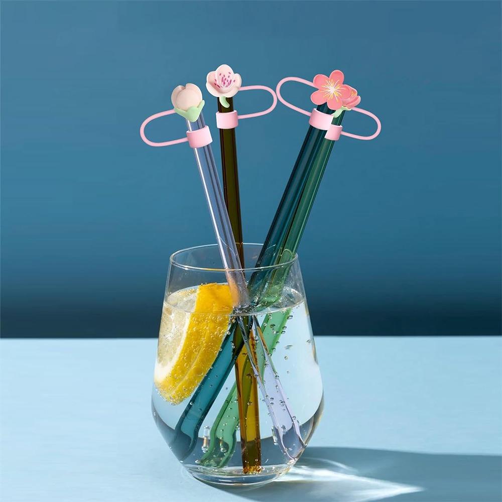 

Reusable Cherry Blossom Straw Tips Dust-Proof Straw Cap Straw Plug Kids style C