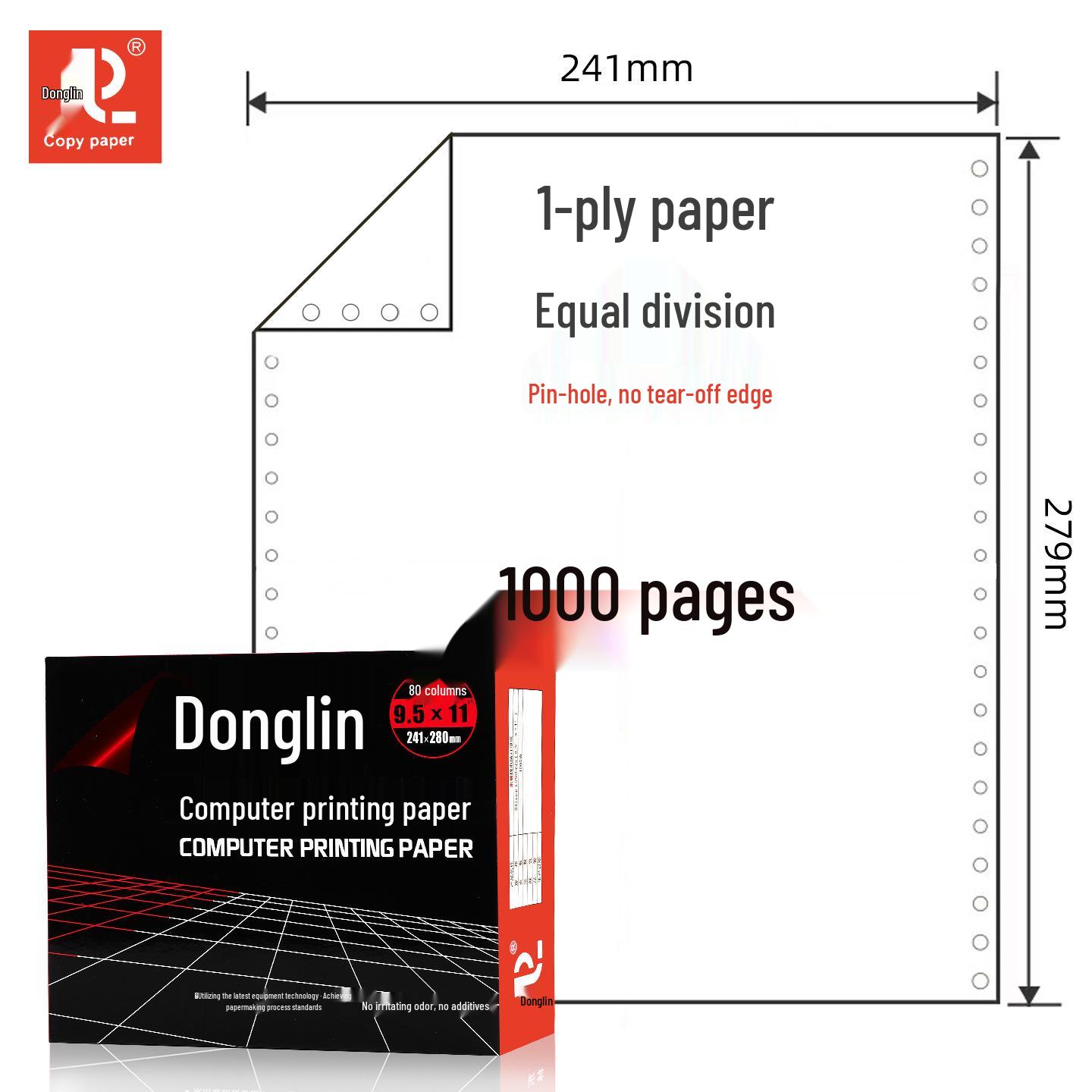 Donglin s Tear-Free Edge Pinfeed Computer Paper, Multi-part Vouchers (3-part, 2-equal, 4-part, 5-part) - 1000 Pages