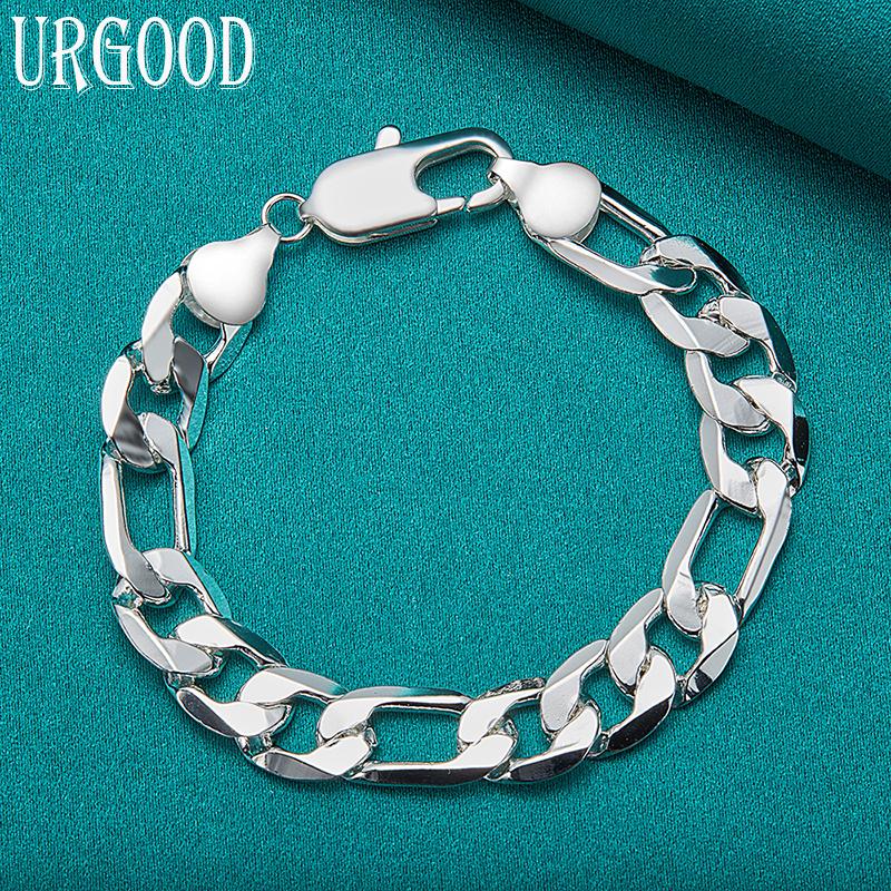 925 Sterling Silver 12mm Side Three To One Bracelet For Women And Men'S Fashion Jewelry
