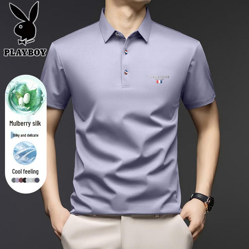 PLAYBOY Men s Ice Silk Business Casual Polo T-Shirt M фото