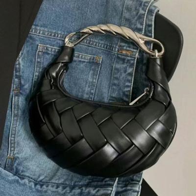 Fashion Circular Woven Bag Woven Bags Round Tote Shoulder Handbag Lady Purse PU Leather Metal Handle Crossbody Bag