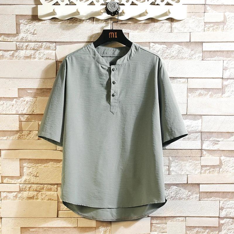 2026 Chinese Style Tshirts Men Short Sleeve Tops Tees Summer Men Thin Tang Costume T-Shirts Youth Fashion V Neck T-Shirt