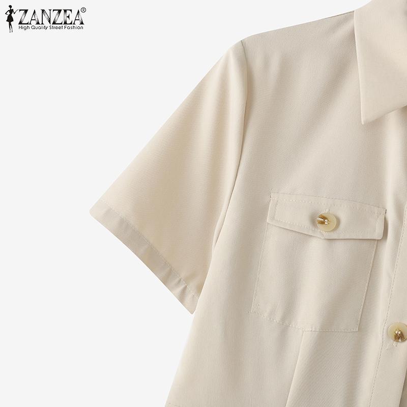 ZANZEA Women Casual Turn Down Collar Loose Short Sleeve Shirt Dress