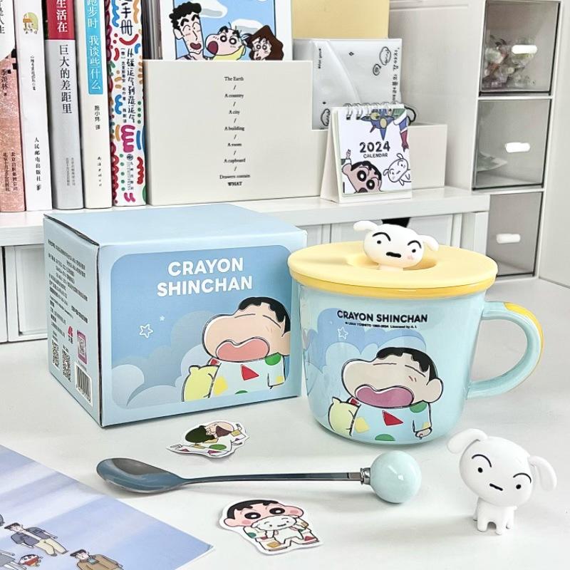 Crayon Xiaoxin Ceramic Mug with Lid Spoon Boys and Girls High Value Milk Scale Cup Couple Coffee Breakfast Cup