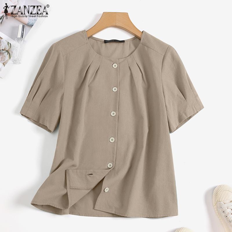 

ZANZEA Хлопковая футболка Женские повседневные топы с круглым вырезом и короткими рукавами