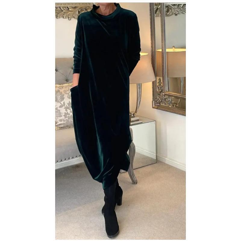 TIFICY Women's Fashion Spring Fall Solid Color Print Long Sleeve Half Turtleneck Loose Waistline Casual Dresses