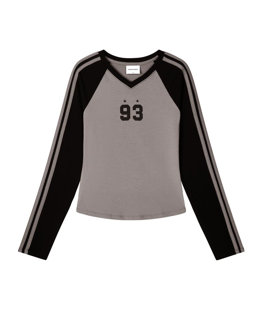 1993STUDIO W Track Line V-Neck Long Sleeve_Gray