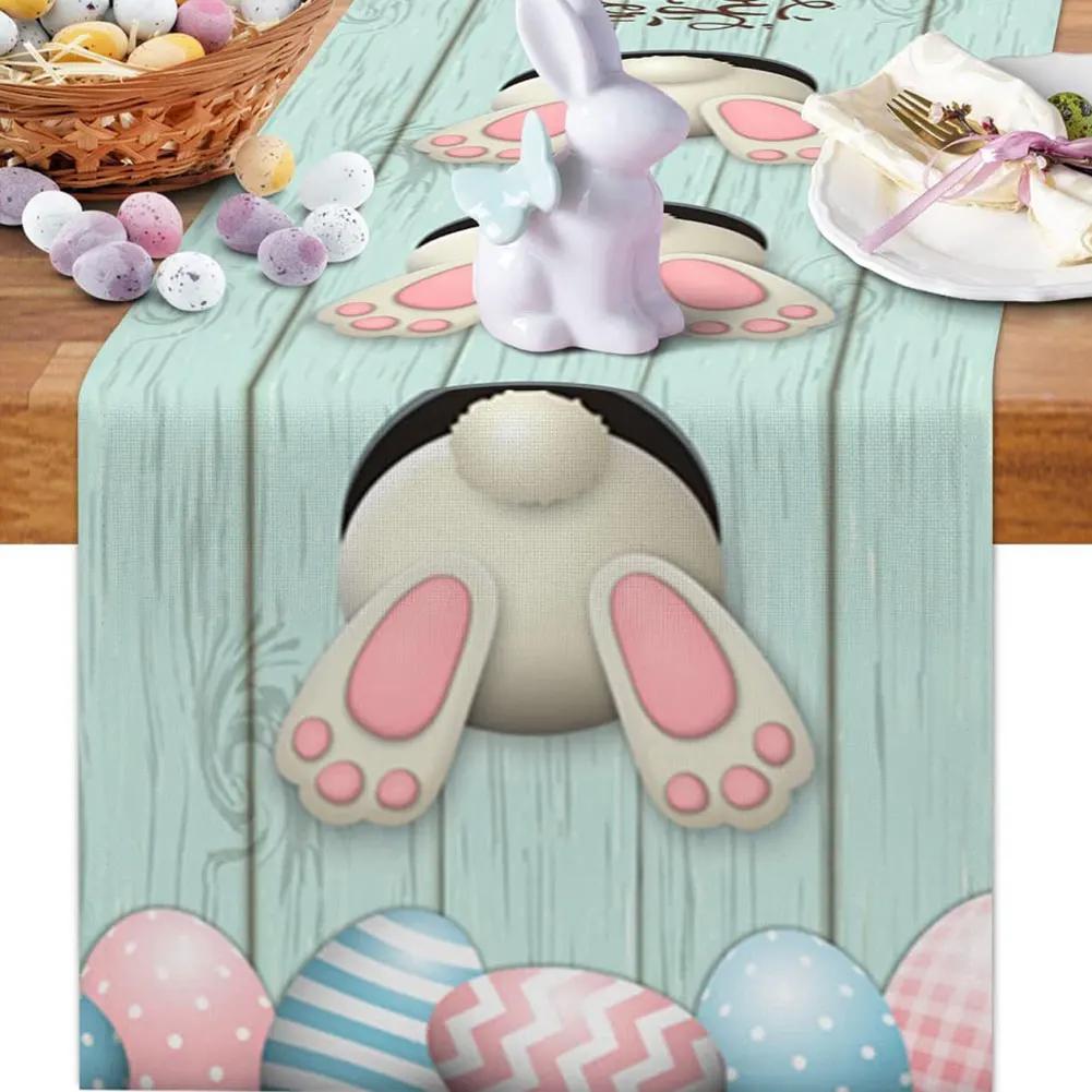 Easter Bunny Linen Table Runner Holiday Party Spring Table Runners Easter Bunny Spring Linen Table Runner Table Flag EasterDecor