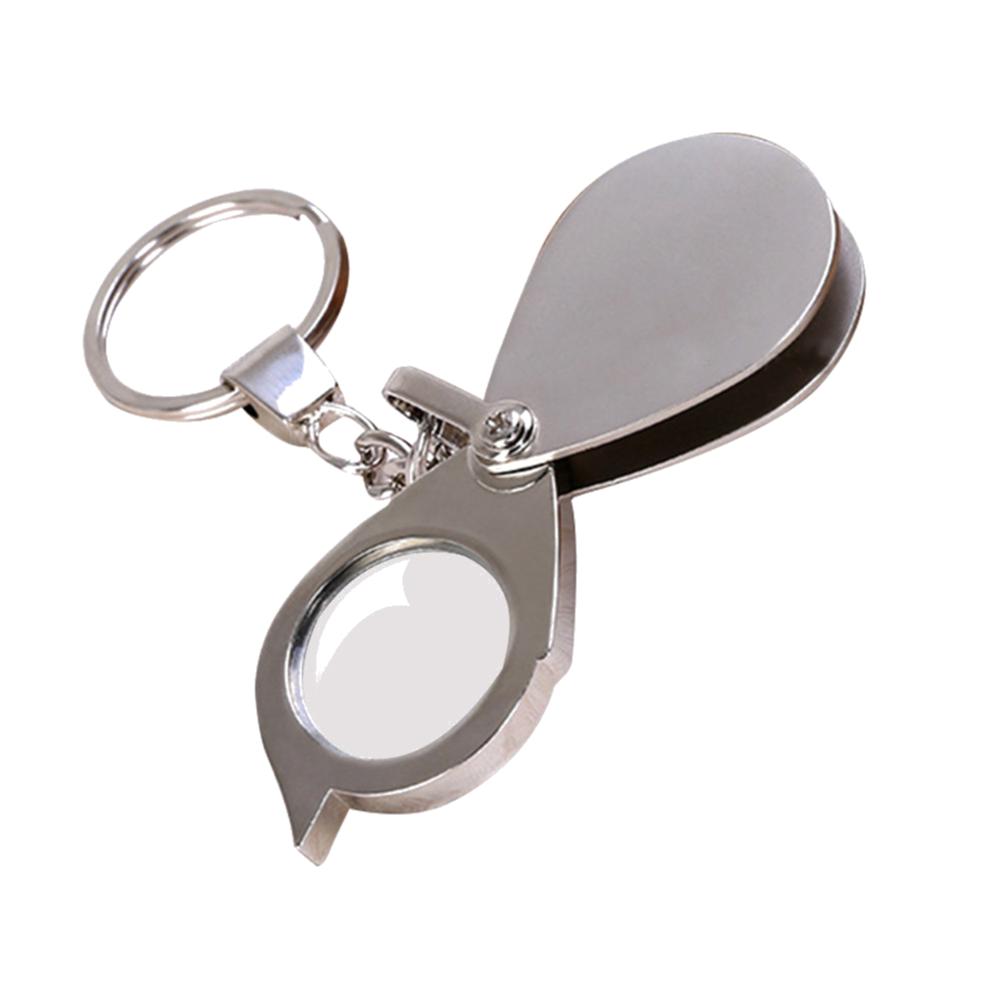 10-1PCS Portable Mini 15X Magnifier Metallic Silver Foldable Exquisite Keychain Glass Loupe Pocket Tool Gift Supplies
