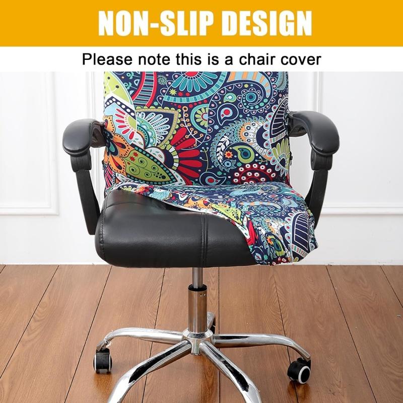 Stretch Printed Computer Office Chair Covers Universal Soft Desk Rotating Chair Protector with Zipper Removable Anti-Dust Cover