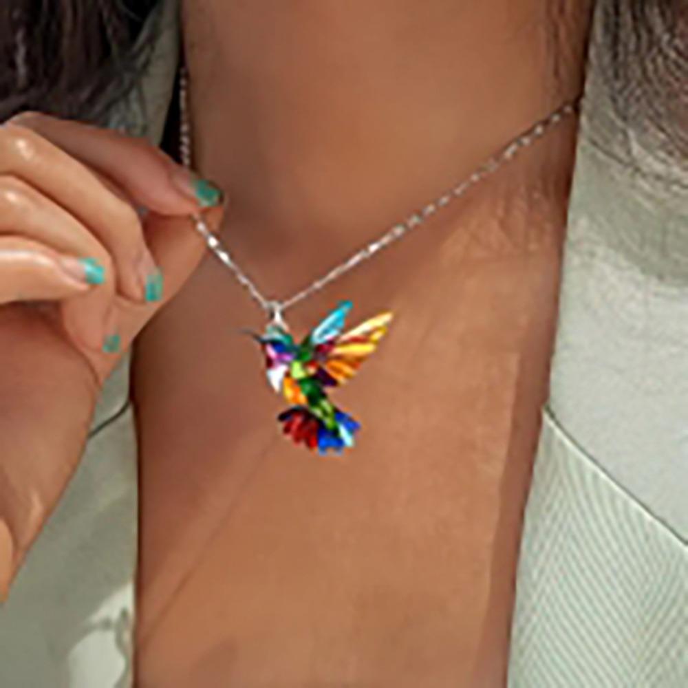 Colorful Rainbow Hummingbird Acrylic Bird Pendant Necklace for Men Women Nature Animal Casual Trendy Charm Jewelry Birthday Gift