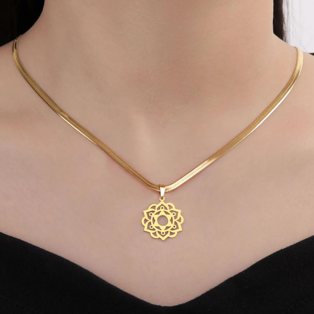 LIKGREAT Yoga Lotus Necklaces Stainless Steel Flower of Life Pendant Women Girls Mandala Healing Buddha Spiritual Chakra Jewelry