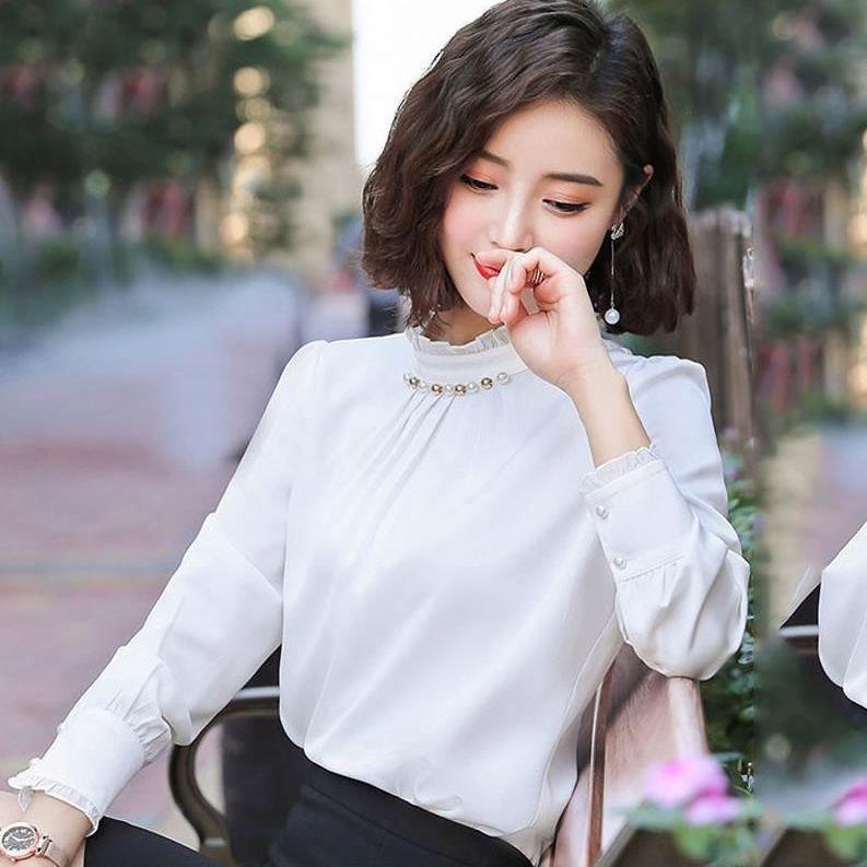 Women's Satin Long Sleeve Shirt Slim Top Workwear Loose Plus Size office Shirt