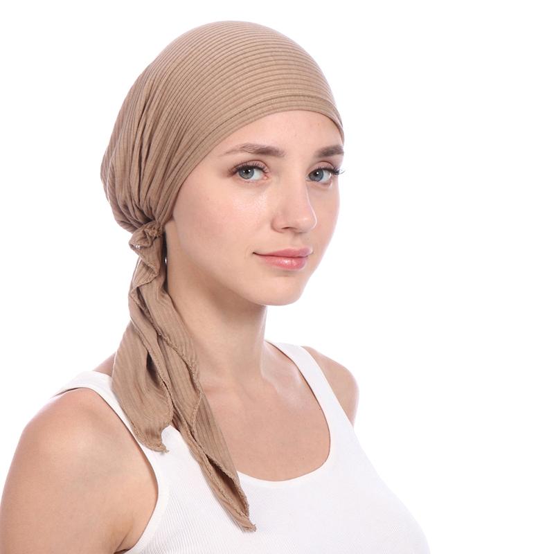 

Pleated Curved Solid Color Head Hat Two Tail Draw Strip Cotton Pull-over Cap Small Hat