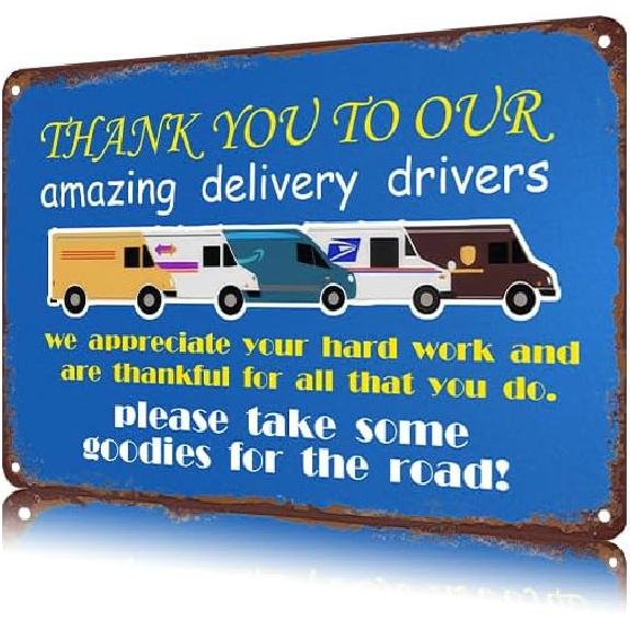 Retro Metal Tin Signs: 12 X 8 , Vintage Thank You Sign for Delivery Drivers, Funny Wall Art Decor DF0042
