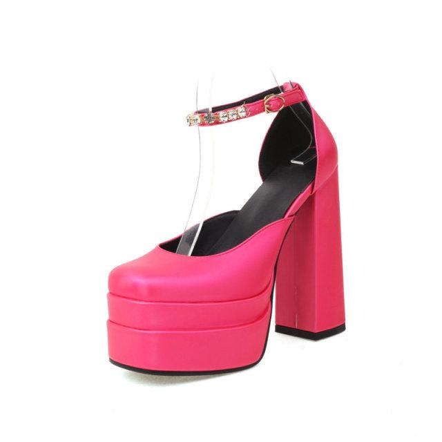 Escarpins pour femmes Nouveaux Sexy Talons Hauts Épais Plateforme Chaussures de Robe Fête Chaussures de Mariage Boucle Strass Taille 43
