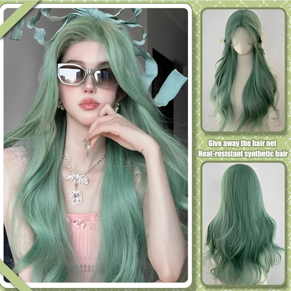 WTB Pink Long Curly Hair Synthetic Wig Female Full Head Lolita Eight Bangs Big Wave Girl Pink Natural Wig Hair Cover